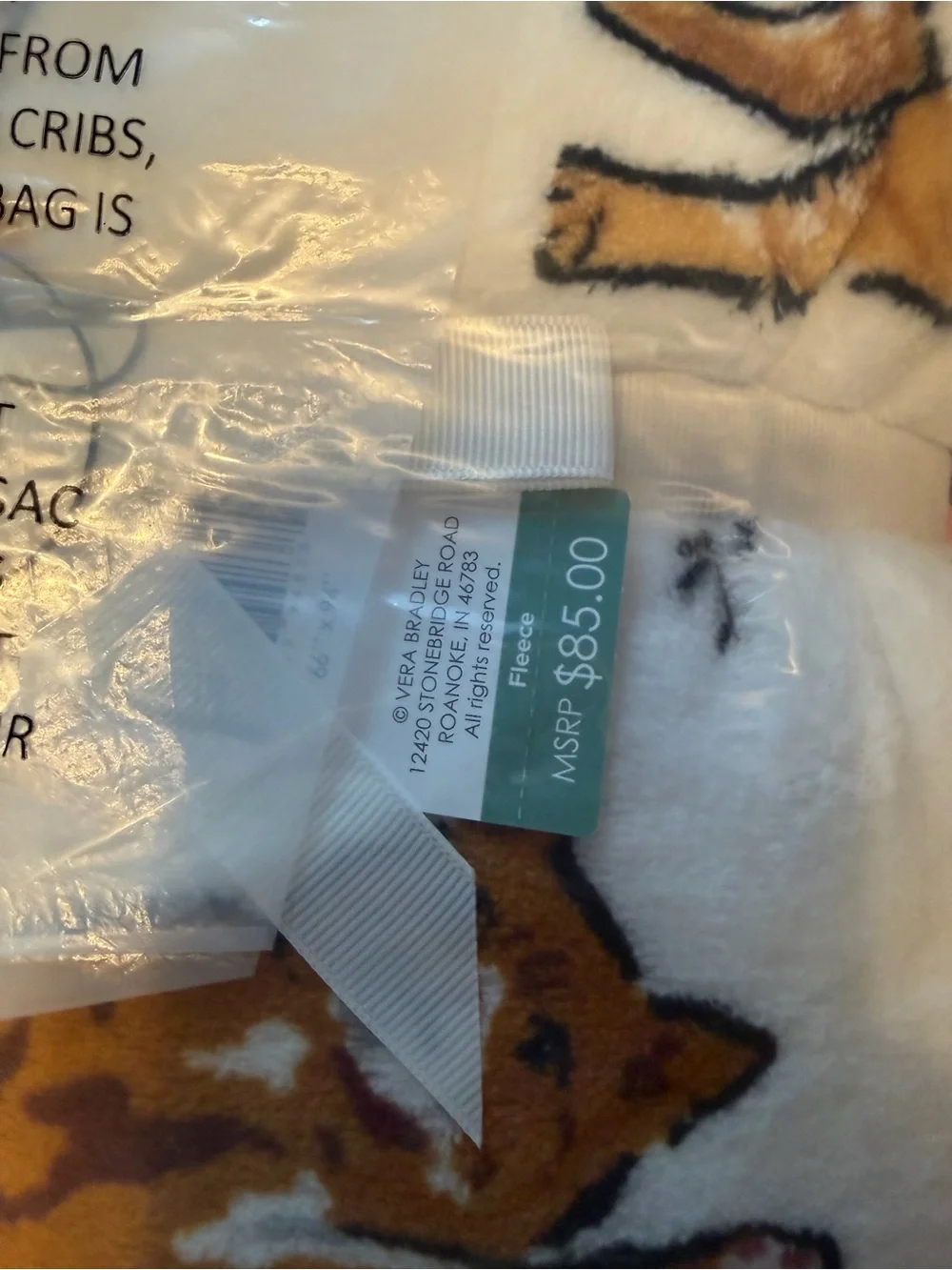 Vera Bradley Oversized Throw Blanket - White w/Cat Print NWT